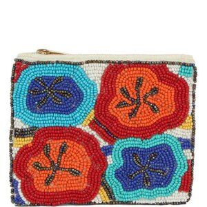 DIONA J FASHION FULLY SEED BEAD PRINT ZIPPER BAG